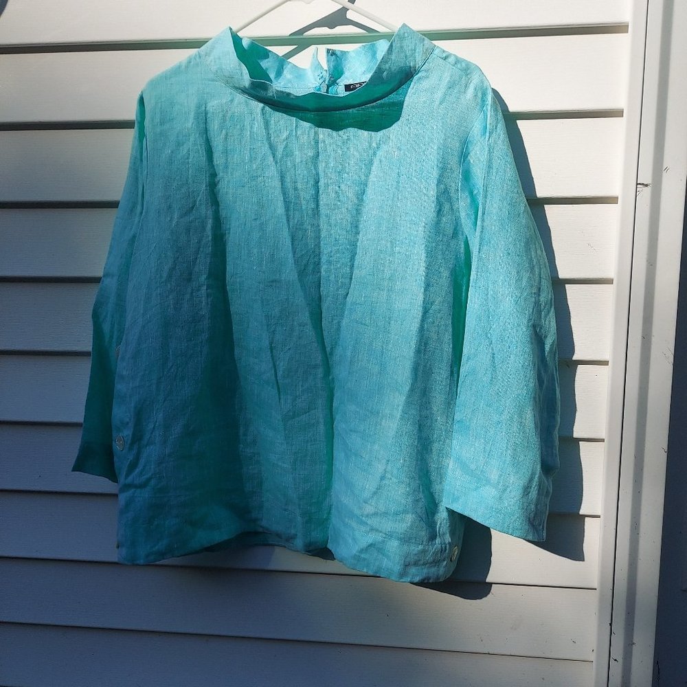 APNY Green/ Teal Color Linen Blouse Tunic Top New Without Tags Fab!